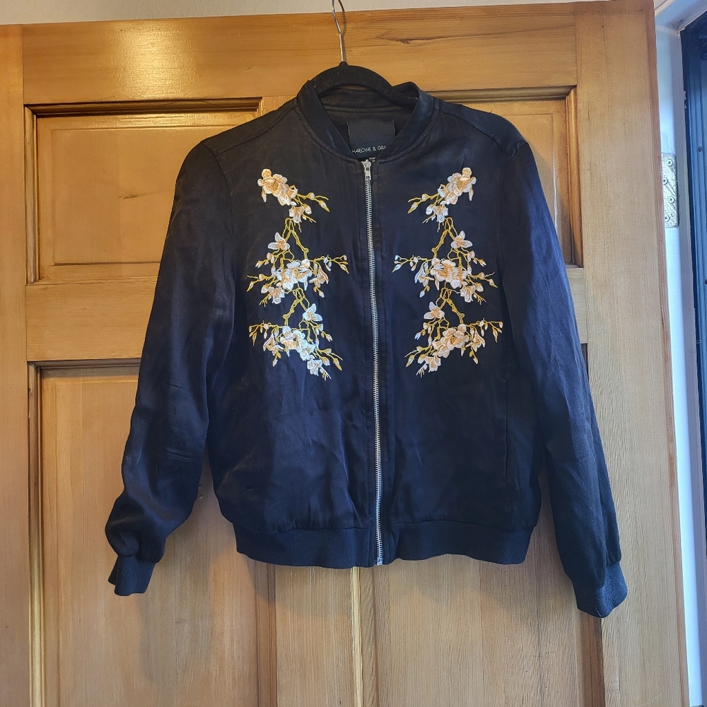 Harlowe & Graham Embroidered Black Bomber Jacket